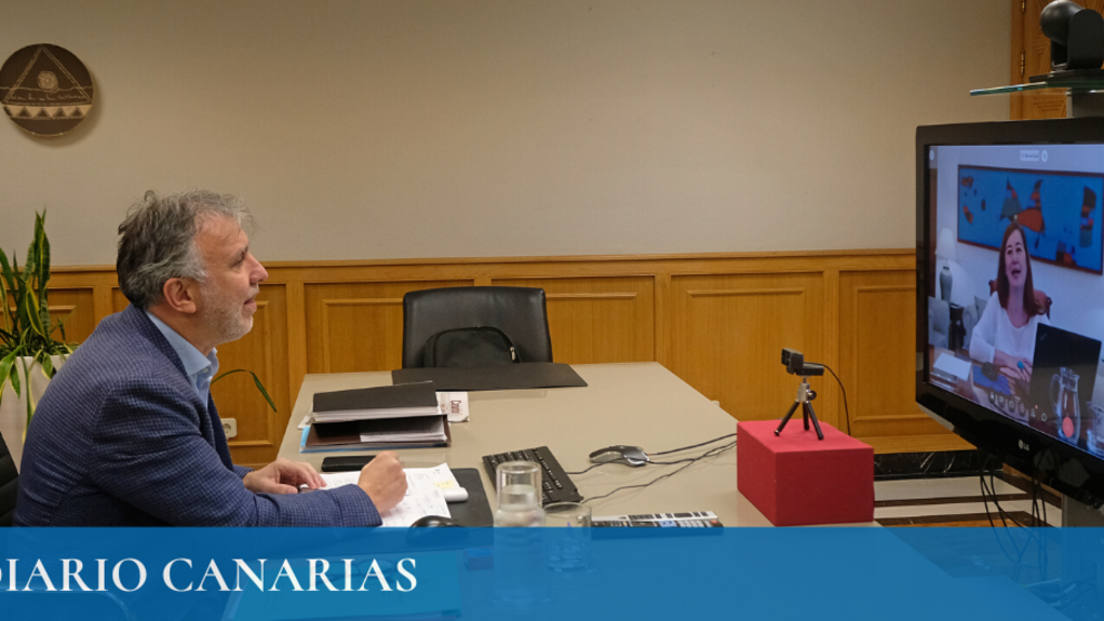 El presidente de Canarias, &Aacute;ngel V&iacute;ctor Torres, reunido por videoconferencia con la presidenta balear, Francina Armengol